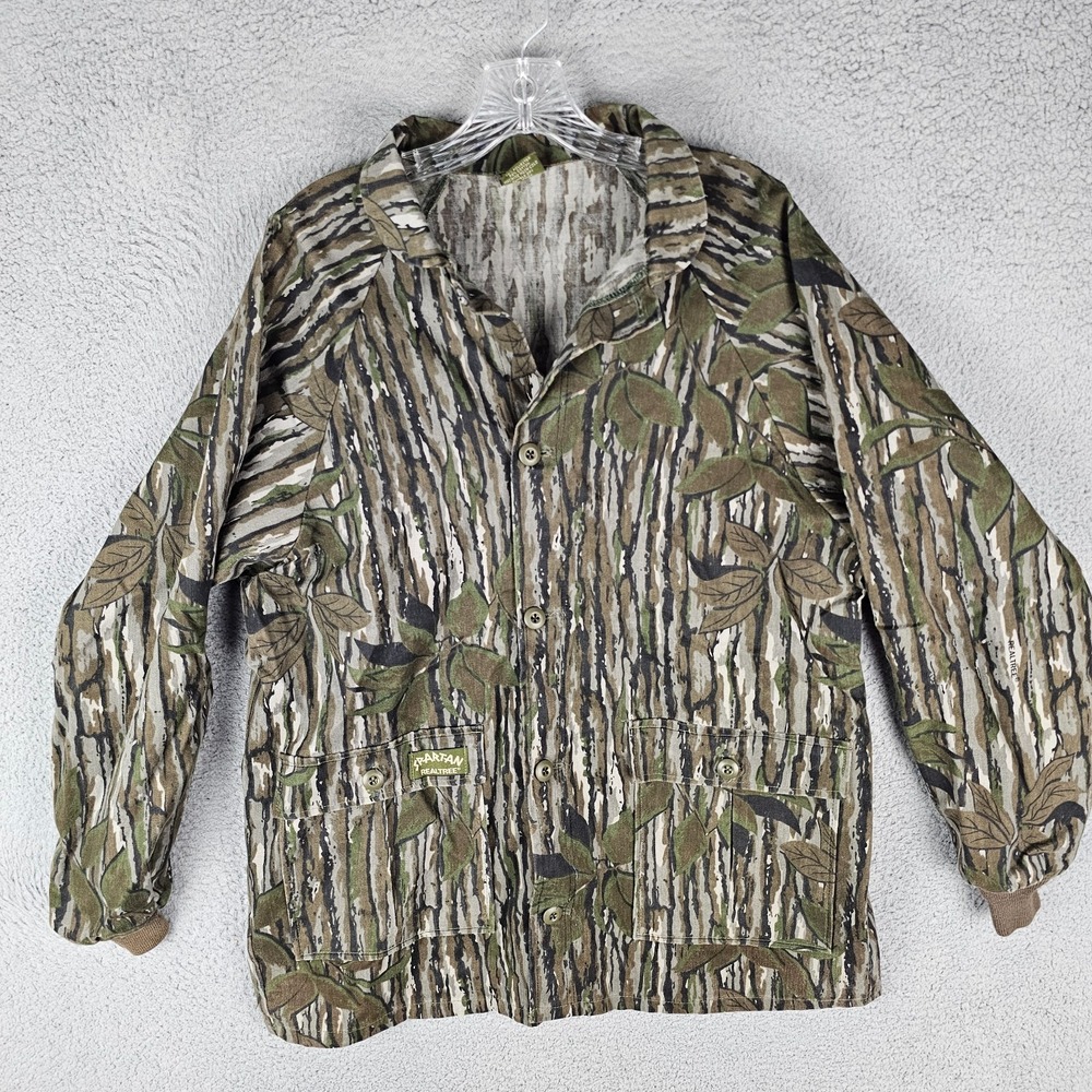 Vintage Spartan Shirt Jacket Mens Large Real Tree Camo Hunting LS Button‎ Front